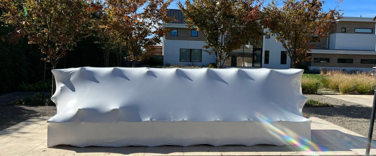 Real covered outdoor furniture after professional shrink wrapping